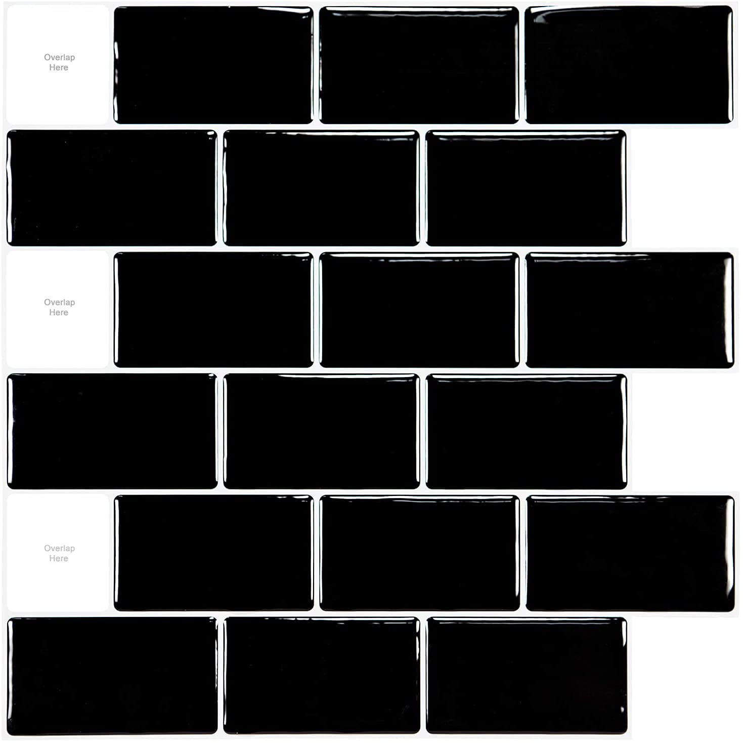 Art3d Stick on Tiles for Kitchen, Shiny Black 30 * 30cm