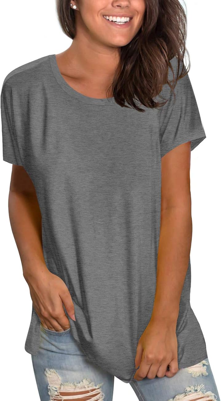 NSQTBA Womens T Shirts Short Sleeve Crewneck Tees Plain Workout Tops Loose Fit