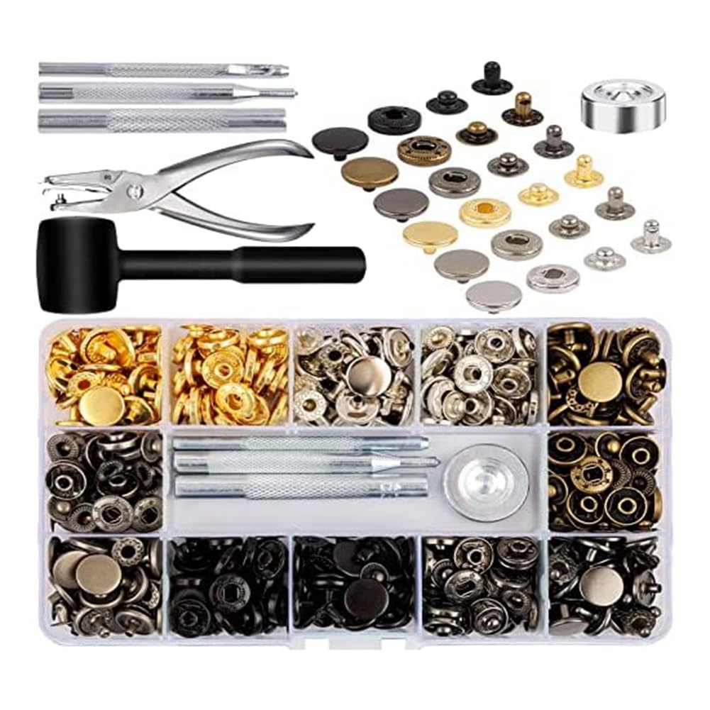 Dedjgoo Leather Snap Fasteners Kit, 120 Set Metal Snap Buttons Press Studs with 6 Setting Tools, for Clothes Bracelets Jackets