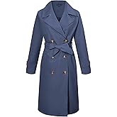 RISISSIDA Women Double-Breasted Trench Coat,Water Resistant,Casual and Business Overcoat,Knee-Length,Loose Fit,Removable Belt