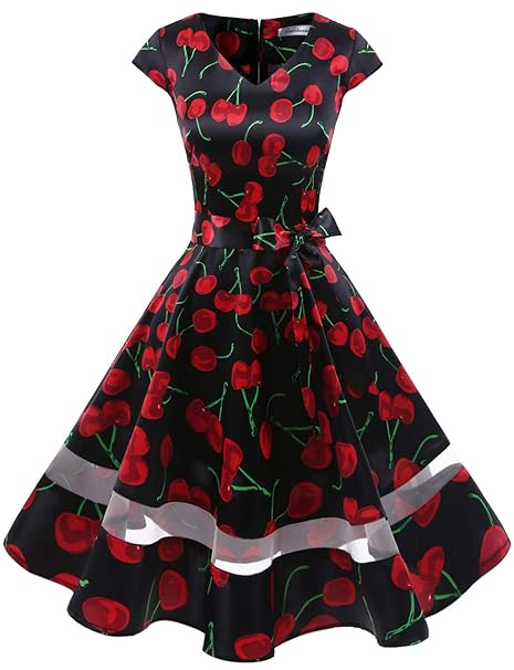 Gardenwed 1950er Vintage Retro Cocktailkleid Cap Sleeves Rockabilly Kleider Damen Schwingen Petticoat Faltenrock
