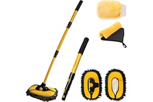 YeewayVeh Car Wash Brush Mop with Long Handle, Car Wash Kit with Replaceable Chenille Mop Head, 15° Curved Extension Pole Scr