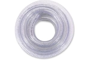 DAVCO 3/4" ID x 5 ft PVC Reinforced Tubing With Spiral Steel Wire, High Pressure Flexible Vinyl Hose Heavy Duty Clear Suction Tube,Non-Toxic, Vacuum Dust Collection Pipe
