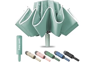 Damp away Compact Travel Umbrella, Portable Reverse Folding Car Umbrella, Large Windproof and Waterproof Inverted Umbrella, Automatic, 10 Ribs