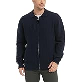 Donason Men's Cardigan Sweaters Slim Full Zip Up Sweater Stand Collar Long Sleeve Cable Knit Cardigans with Two Front Pockets