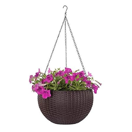 PRMAAN Polypropylene Plastic and Iron Hanging Flower Baskets Plant Pot with Chain for Garden Balcony Office - 2 Pieces Set, Multicolor