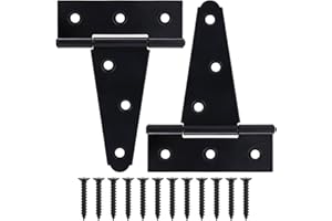 BOODVON 4 Inch T-Strap Gate Hinges, Shed Barn Door Hinges Heavy Duty, Black Tee Hinges for Wooden Fences, Yard Gate, Wrought Hardware Iron Rustproof (2Pack/Set)