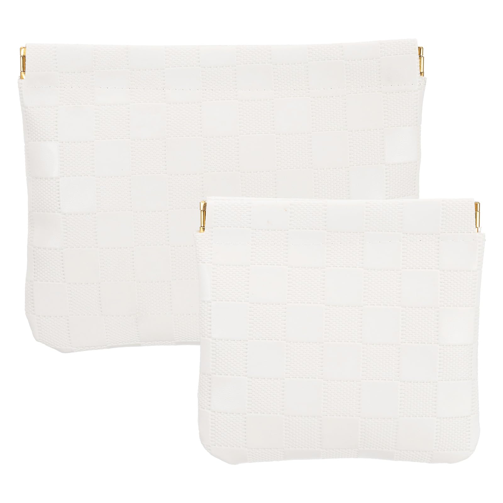 Photo 1 of PATIKIL Small Snap Closure Pouches for Purse, 2 Sizes Mini Waterproof Leather Checkered Makeup Bag Portable No Zipper Self-Closing Travel Pocket Organizer Pouch Cosmetic Bag, White