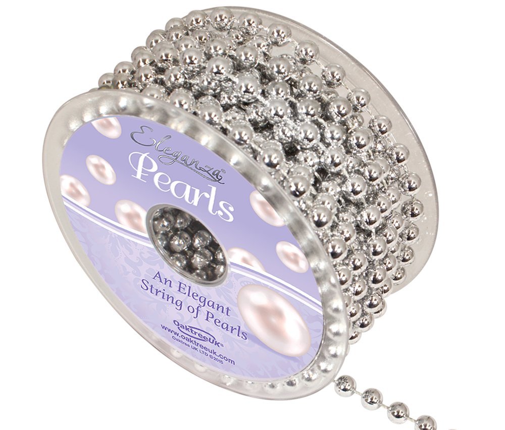 Eleganza Pearl Bead String 8mm x 10m Metallic Silver No. 46, 0.53x0.53x1.2 cm
