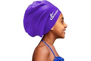 GELTVILRA Extra Large Swim Cap for Kids Black Girls Aged 4 to 16 with Long Hair Braids Dreadlocks, Waterproof Silicone Swimming Hat Turban Hair Protection for Boys Toddler Children Youth