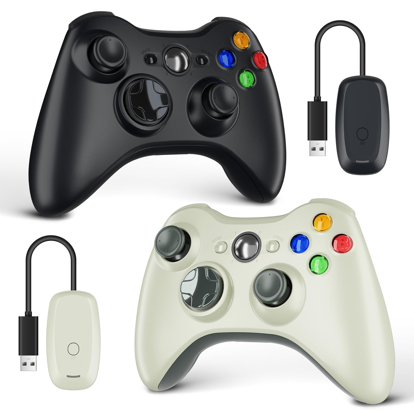 Zamia 2 Pack Wireless Game Controller for Xbox 360/Slim/PC –Upgraded Joystick/Double Vibration/2.5mm headphone Jack for Windows 11/10/8/7