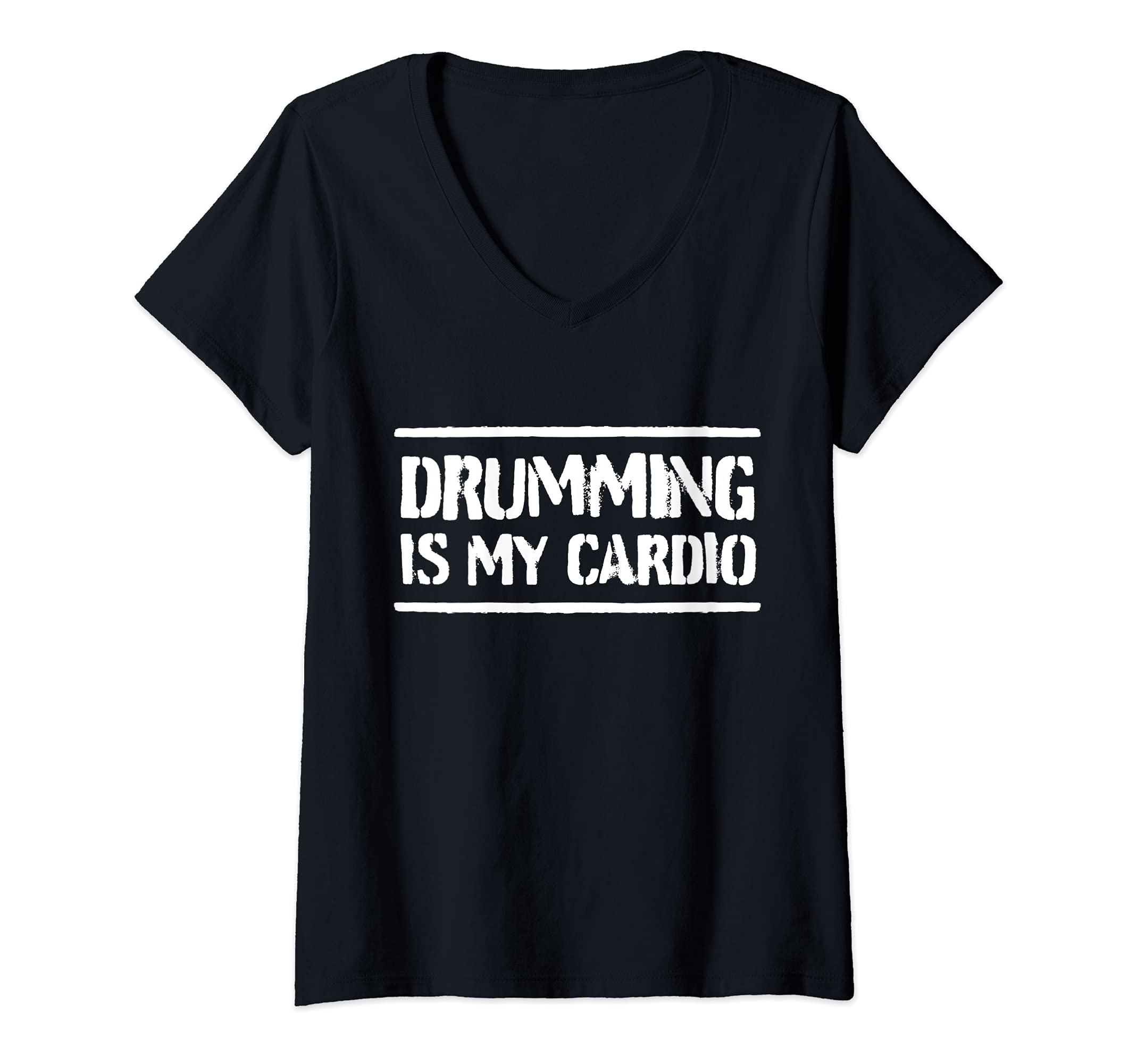 Womens Cool Drummer Saying Drumming Drums Percussion I Cardio V-Neck T-Shirt