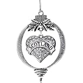Inspired Silver - Scotland - Silver Christmas Ornament - Pave Heart Charm Christmas Tree Ornament with Cubic Zirconia - Holiday Hanging Decoration