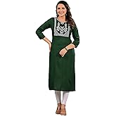 Ramkudi Womens Rayon Embroidered Kurti – Solid Indian Style Kurta for Girls | Comfortable Daily Wear Kurtis