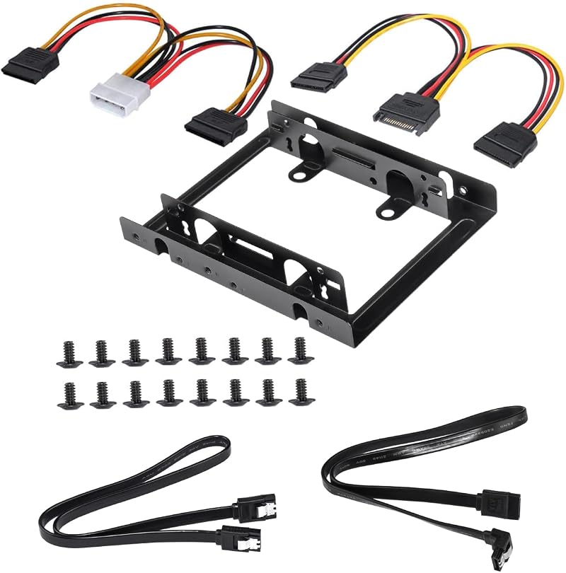 DEEPFOX 2.5" SSD HDD to 3.5" Bay Mounting Bracket Adapter Kit w/SATA Cable