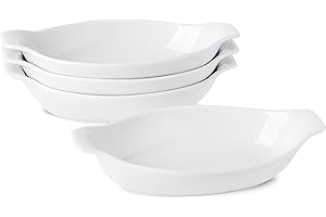 XINLTC Oval Au Gratin Baking Dishes, 11.8oz Porcelain Mini Casserole Dish, Small Individual Gratin Dishes, Single Serving Baking Dishes, Banana Split Bowls - 4pc Set - 9 x 4.6 inch