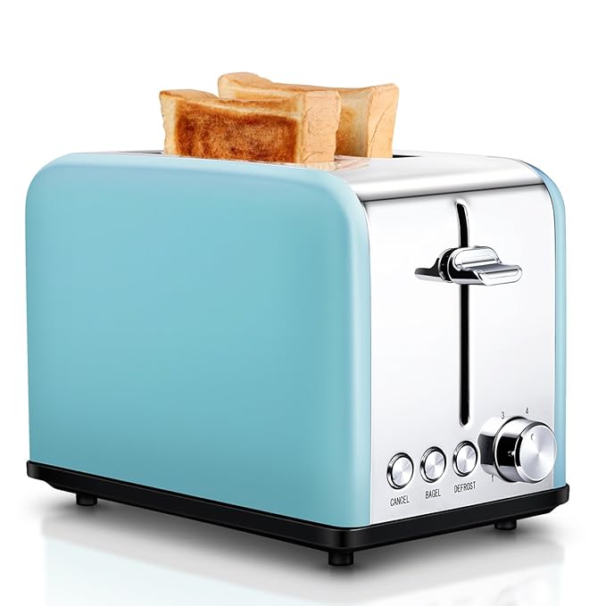 Toaster 2 Slice, Retro Small Toaster with Bagel, Cancel, Defrost Function, Extra Wide Slot Compact Stainless Steel Toasters for Bread Waffles, Blue best toasters