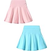 Fdqin 2 Pack Girls Skirts Elastic Flared Plain Tennis Skater Skirts with Built-in Shorts Kids Active Flowy Skorts