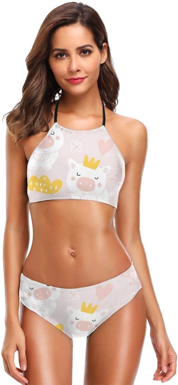 Amazon Co Jp かわいい ブタ キャラクター カラフル 水着 レディース 可愛いビキニ 2点セット 海 プール 体型カバー セパレート 温泉 ビーチ 服 ファッション小物
