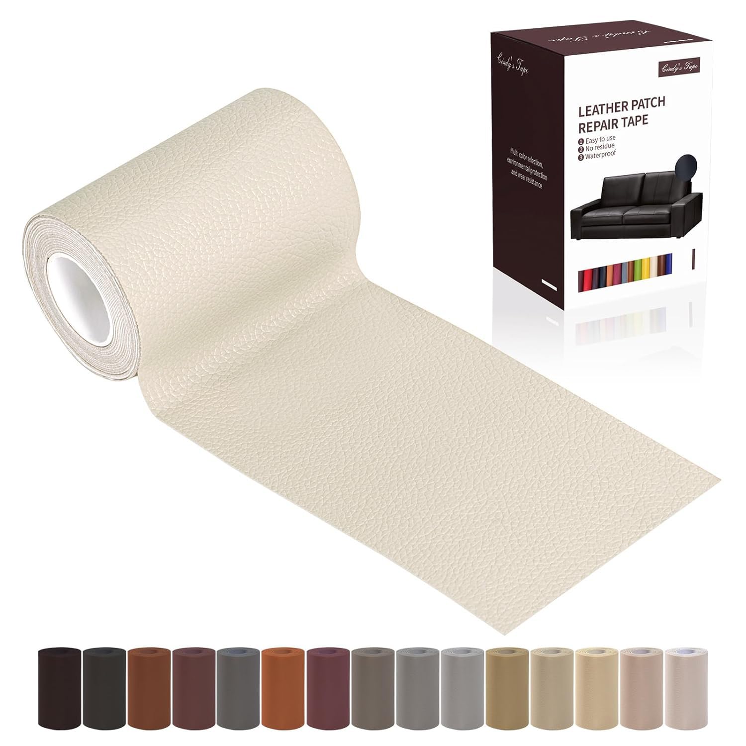 Photo 1 of Leather Repair Patch Tape, Ivory 3 x 61 Inches Self Adhesive Leather Repair Kit for Furniture, Car Seat,Vinyl Leather Repair Kit for Office Chairs,Couch, Sofa, Luggage