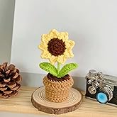 Lutoku Cute Knitted Flower Plant, Kawaii Handmade Crochet Flowers,Small Potted Artificial Flower Plants, Desk Home Car Dashboard Decorations (Sunflower)