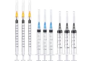 HABEUNIVER 9 Pack Syringes with Needle Tip - 5ml, 3ml,1ml Plastic Syringe with 22ga, 23ga, 25ga Needle, Individually Sealed Package