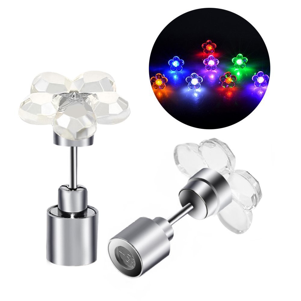 Led Earrings 4 Pair Glowing Light Up Earrings Multicolor Bright Stylish Fashion Ear Drop Pendant Stud Stainless for Party Men Women Halloween Thanksgiving Day Christmas Green Purple Red Blue