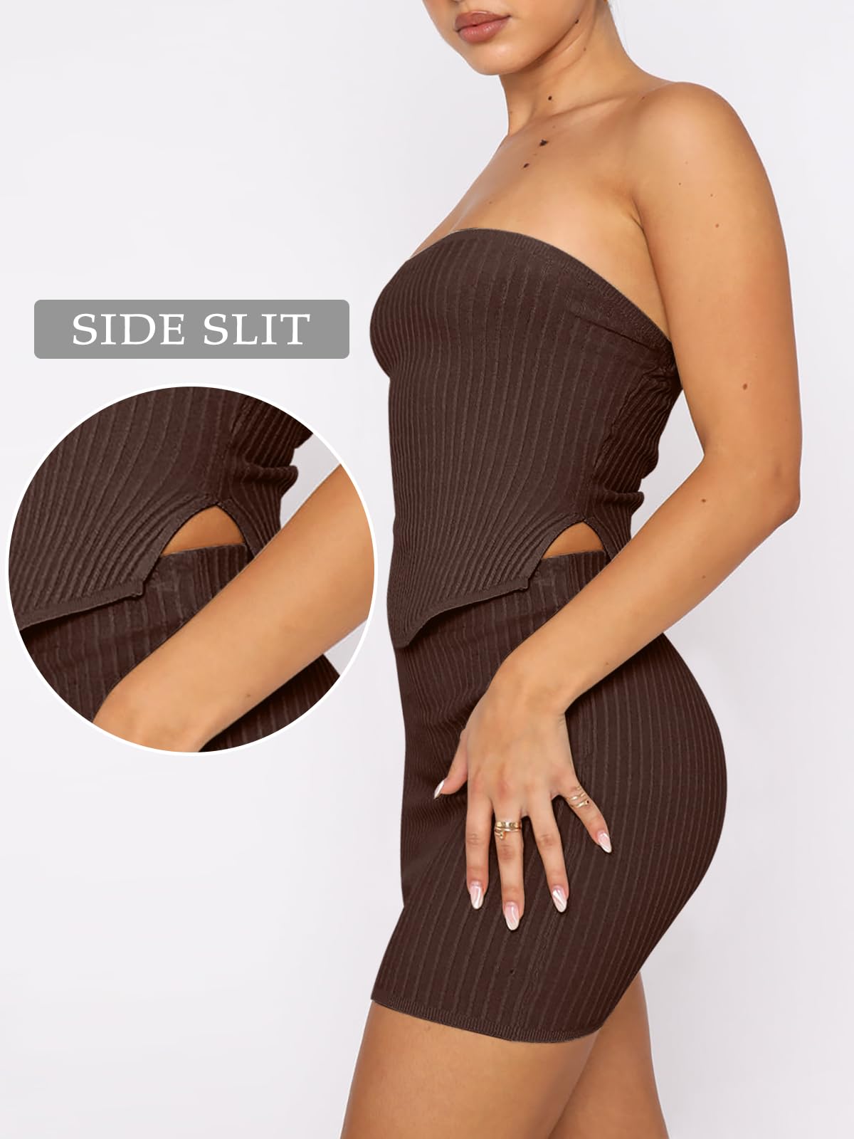 ANRABESS Women 2 Piece Skirt Sets Summer Strapless Crop Top Matching Bodycon Sexy Going Out Mini Club Dress Outfit Clothes