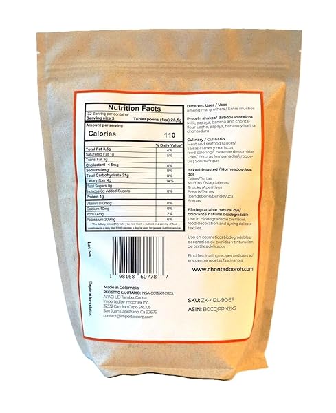 CHONTADURO POWDER | PEACH PALM FRUIT POWDER | 100% NATURAL | PROTEIN POWDER | RICH IN OMEGA 3 6 9, FIBER & DIGESTIVE ENZYMES | SUPERFOOD FOR GUT HEALTH & ENERGY | 2 LBS / 908G