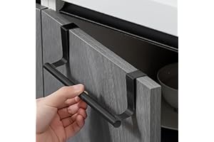 1PCS Stainless Steel Over Door Towel Bar No-Drill Space-Saving Design for Bathroom and Kitchen Cabinet Doors Home Use, Black,