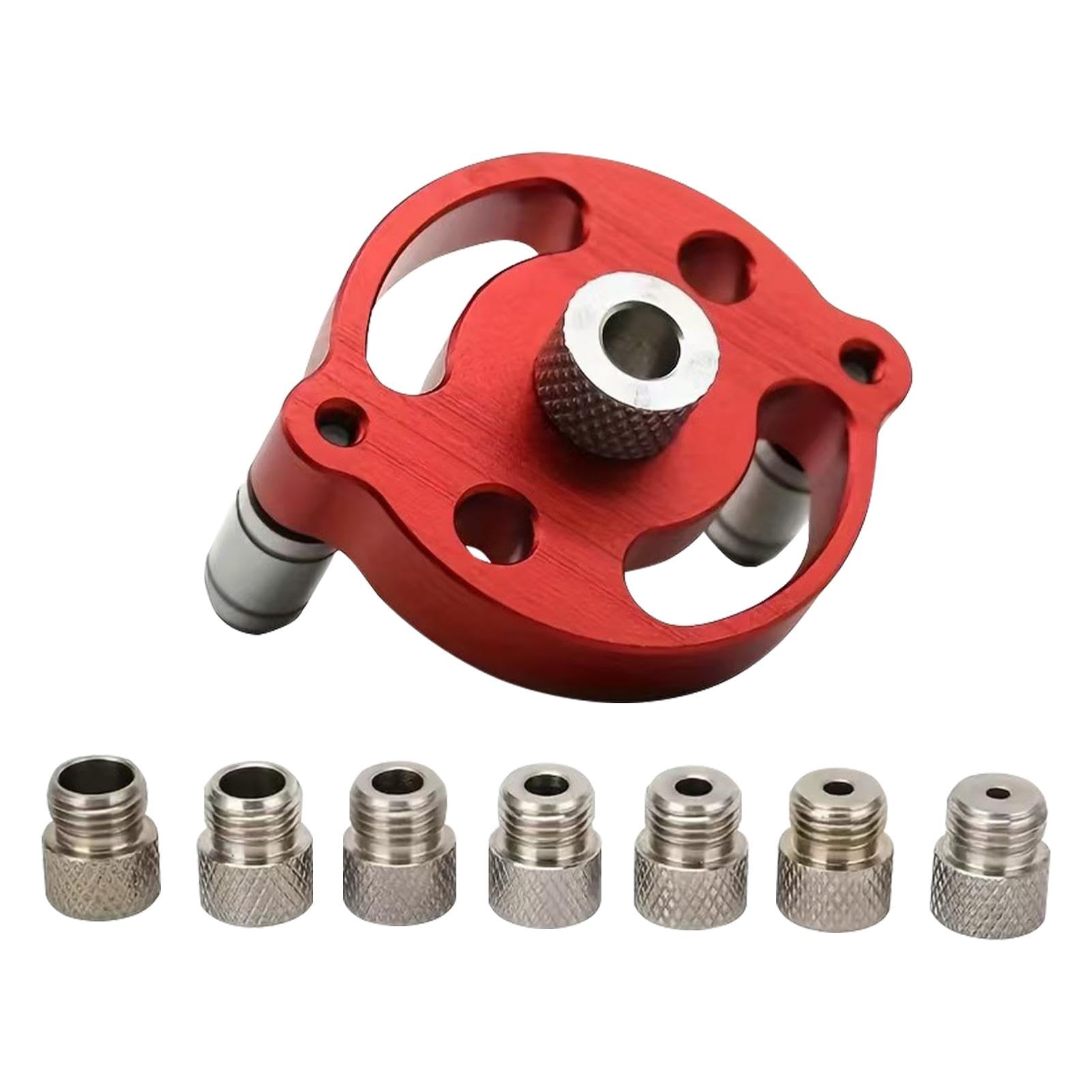 Drill Guide Locator, Vertical Self Centering Dowel Jig Kit 3/4/5/6/7/8/9/10mm Drill Bushings, Woodworking Straight Hole Puncher Dowel Jig Positioner Locator Hand Drill Tool(Red)
