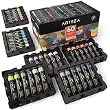 ARTEZA Gouache Paint, Set of 60 Colors/Tubes (12 ml/0.4 US fl oz) Opaque Paints, Ideal for Canvas Painting, Watercolor Paper, Toned Paper, or Using with Watercolors and Mixed Media