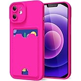 oakxco for iPhone 12 Mini Case with Card Holder, Cute Silicone Wallet Phone Case with Credit Card Slot, Soft Rubber Thin Slim Purse for Women Men with Shockproof Camera Cover Protection, Hot Pink