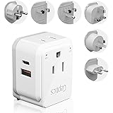 World Power Plug Adapter Travel Set Ceptics, Safe Dual USB & USB-C 3.1A 2 USA Outlet Compact & Powerful - Use in Europe, Asia