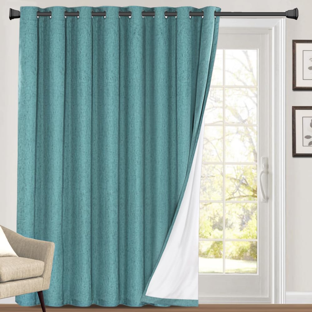 PrinceDeco Blackout Curtains for Sliding Glass Teal Blue Black Out Curtains Patio Curtains for Sliding Door 100% Blackout Curtains for Bedroom Energy-Efficient Temperature Regulators,W100 X L96 Inch Image