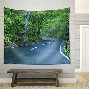 Road in a Green Forest - Fabric Wall Tapestry Home Decor - 51x60 inches