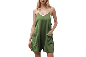 SODTAU Rompers for Women Summer Casual Overalls Waffle Knit Sleeveless Loose Spaghetti Strap Shorts Jumpsuits with Pockets 2025