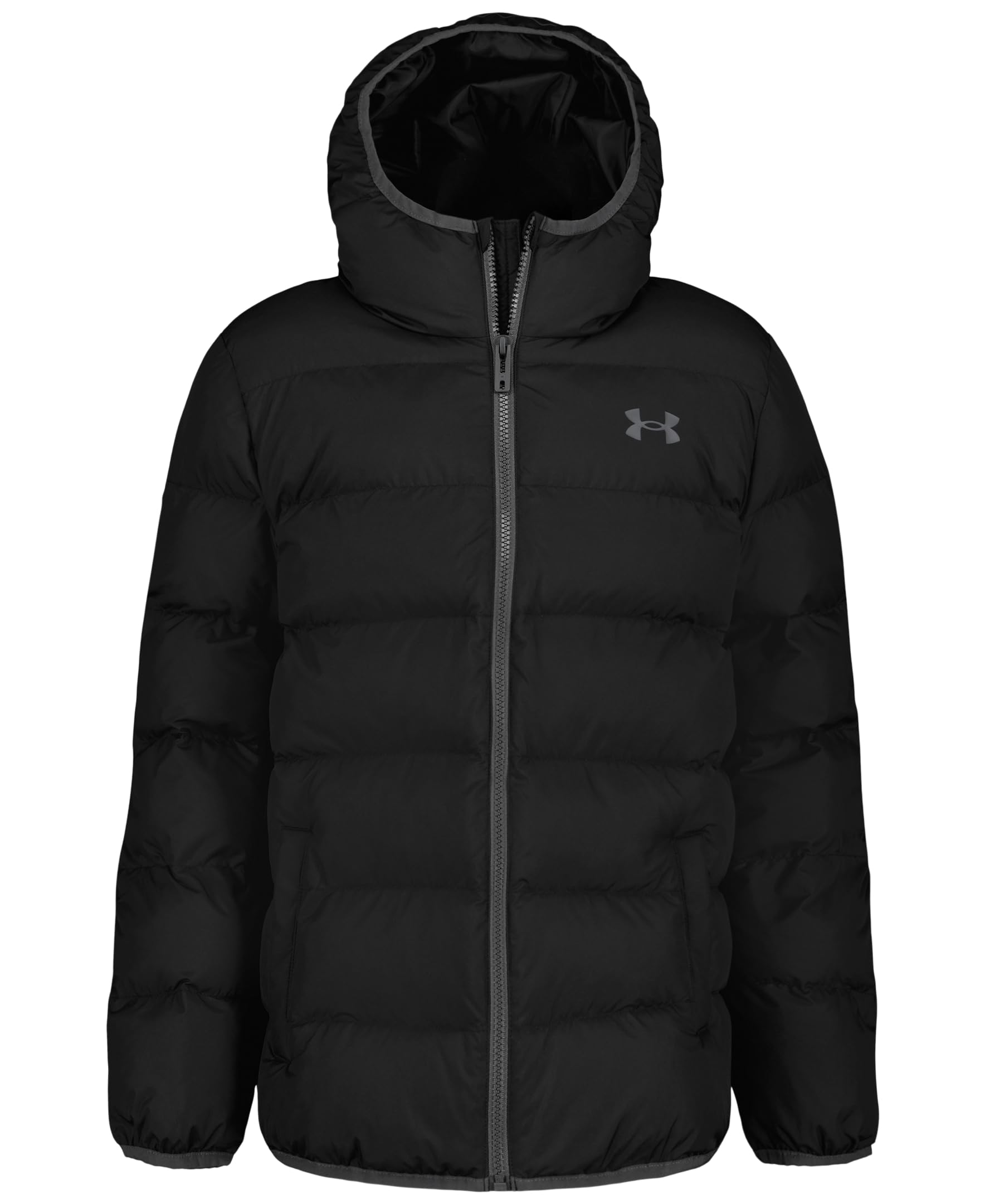 Under Armour Boys' Tuckerman Hooded Puffer Jacket, Windproof & Water Repellent, Black, 4 Image