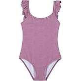Gottex Kids Textured Square Neck Ruffle One Piece Swimsuit Chlorine Fade Resistant and Built-in UPF UV 50+ Protection