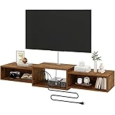 IBUYKE Floating TV Stand Wall Mounted with Power Outlet,Wood Wall Mounted Media Console Shelf,Floating Entertainment Center for Under TV Storage for Living Room Bedroom Office,Rustic Brown WST001H