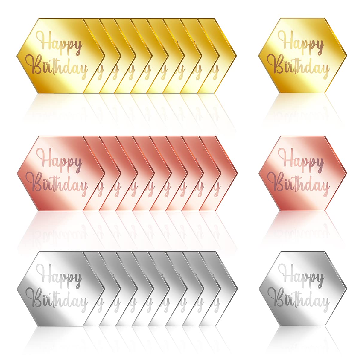 30pcs Happy Birthday Cake Disc Acrylic Cupcake Toppers, Mirror Acrylic Cake Topper Hexagon Engraved DIY Topper Charms Cake Cupcake Decorations for Birthday Party Decor