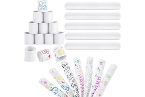 LovesTown 54PCS White Slap Bracelets, DIY Snap Bracelets Bulk Crafts for Kids Party Favors Treat Bags Birthday Goodie Bag Stuffers Classroom Prizes