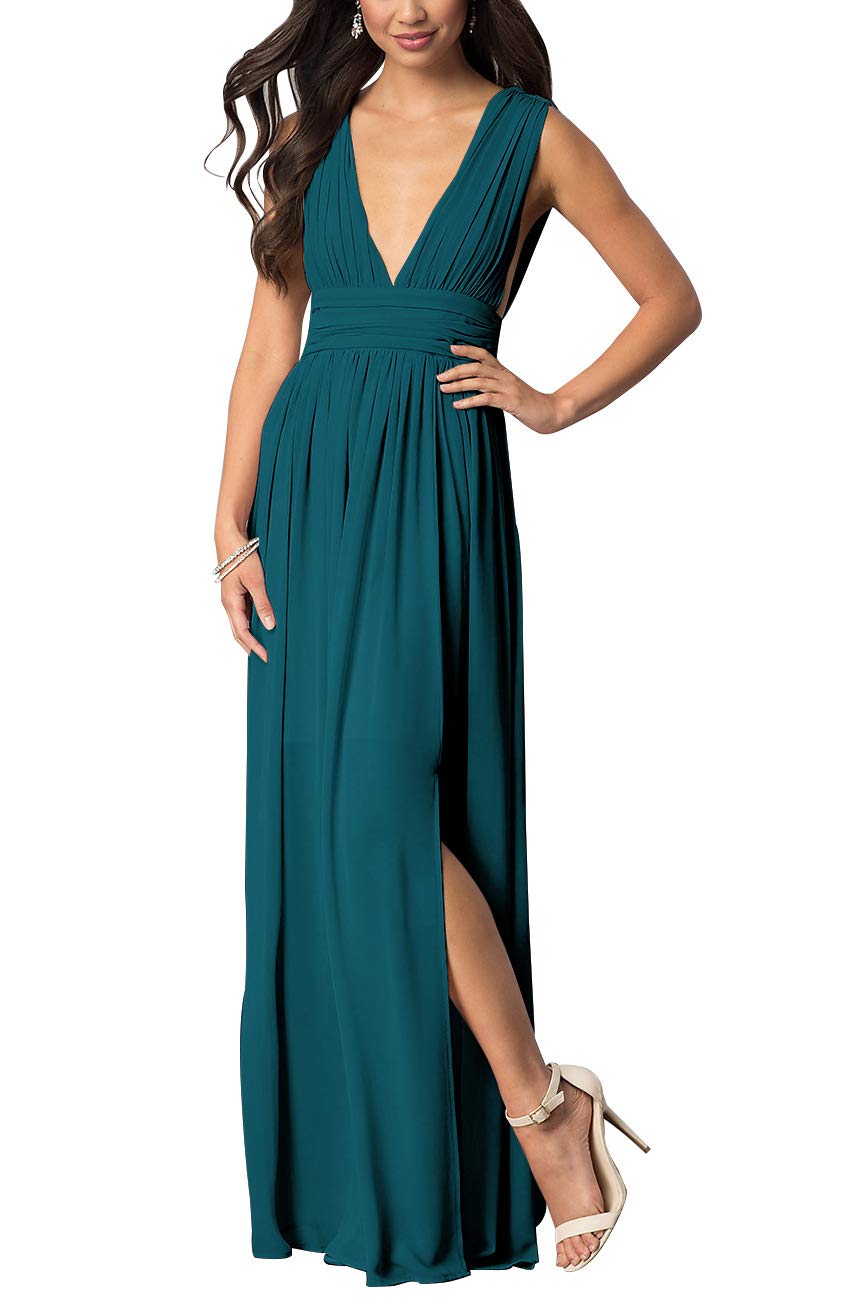 V Neck Bridesmaid Dresses Long Chiffon Split 2019 Backless Formal