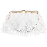 Amylove Feather Clutch Purses for Women, Evening Bags Furry Purse with 2 Chains for Wedding Bride Fringe Glossy Designer
