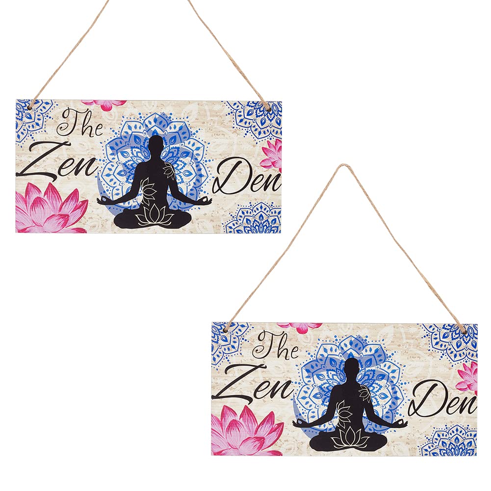 NBEADS 2 Sets Zen Den Lotus Wood Plaque Decor with Hanging Jute Twine, Yoga Sign Wall Art for Zen Room Meditation, 30x15cm — image 1