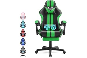 Ferghana E-Sports Chair,Green Gaming Chair,Racing Office Computer Game Chair,Ergonomic Gaming Chair,Racing Style with Headrest/Lumbar Pillow(Green)