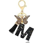 ANHBKAR Initial Letter Keychain, Butterfly Keychain Cute Resin, Initial Keychain Backpack Charms, Key chain for Women, Girls