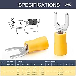 Chanzon UL Listed Insulated Fork Terminals #10 M5