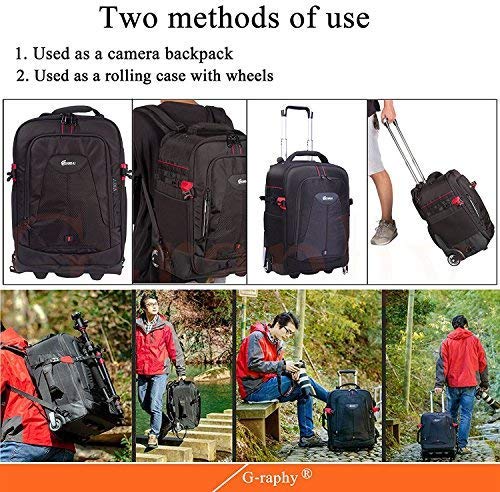 G-raphy Convertible Rolling Camera Backpack Large with Wheels for DSLR Cameras