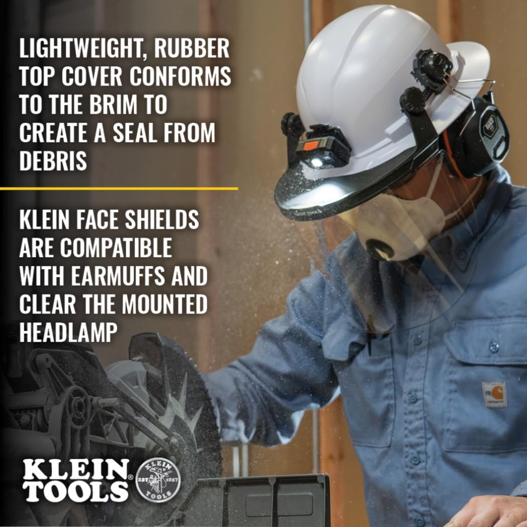 Klein Tools Face Shield for Safety Helmet and Cap-Style Hard Hats, Impact Rated, Anti-Fog, Low-Profile Design for Grinding